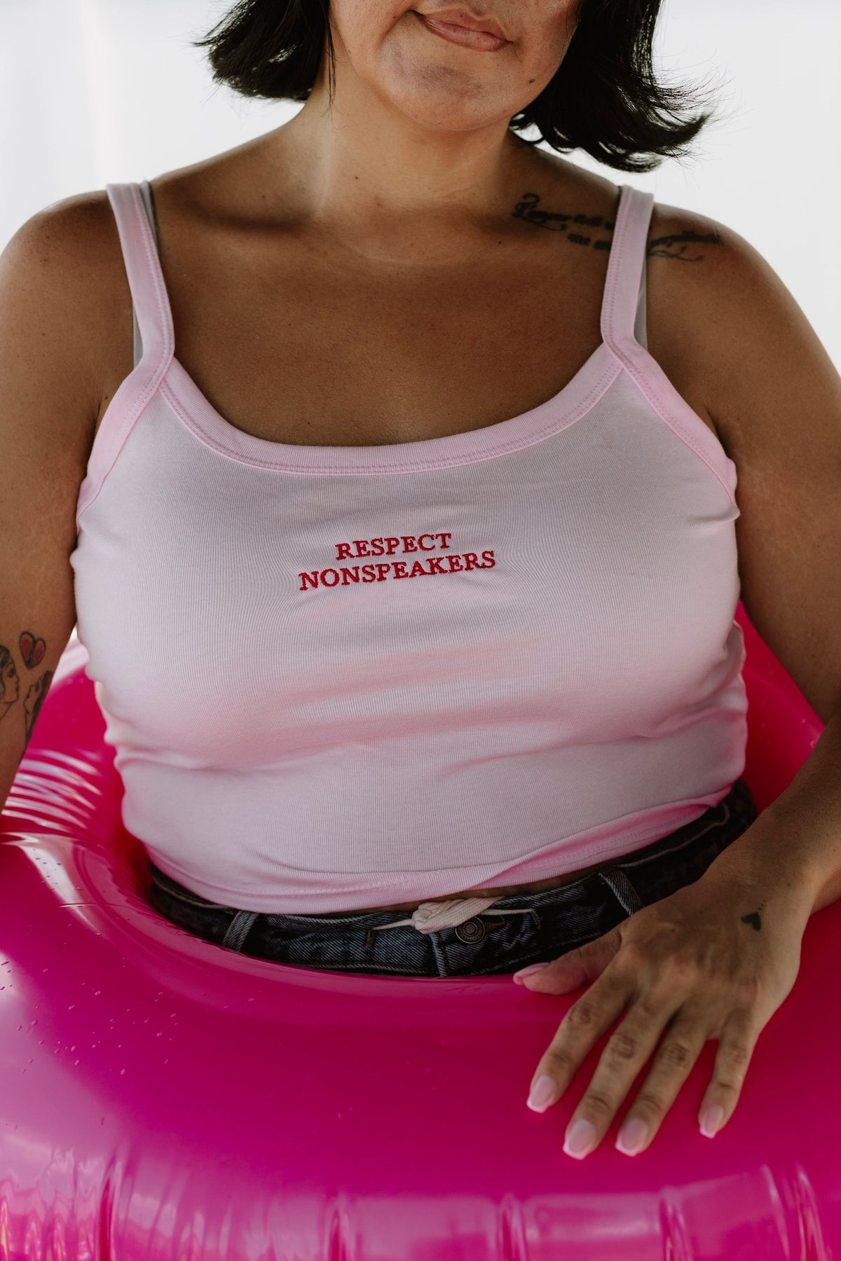 Respect Nonspeakers Embroidered Micro-Rib Tank - Pink or White