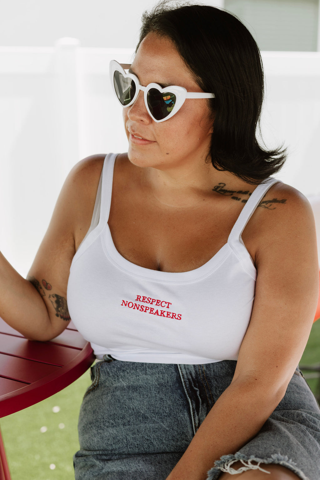 Respect Nonspeakers Embroidered Micro-Rib Tank - Pink or White