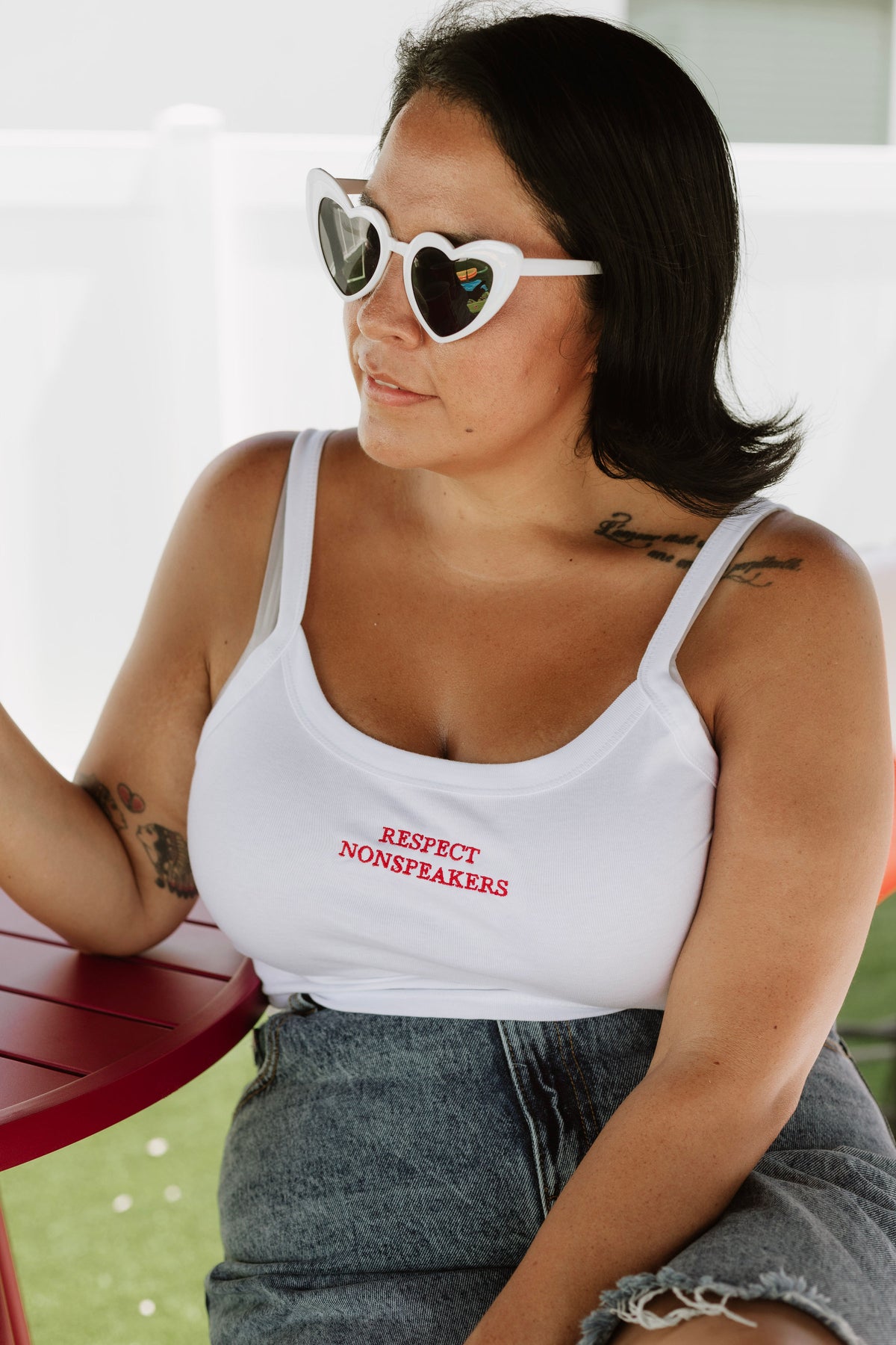 Respect Nonspeakers Embroidered Micro-Rib Tank - Pink or White