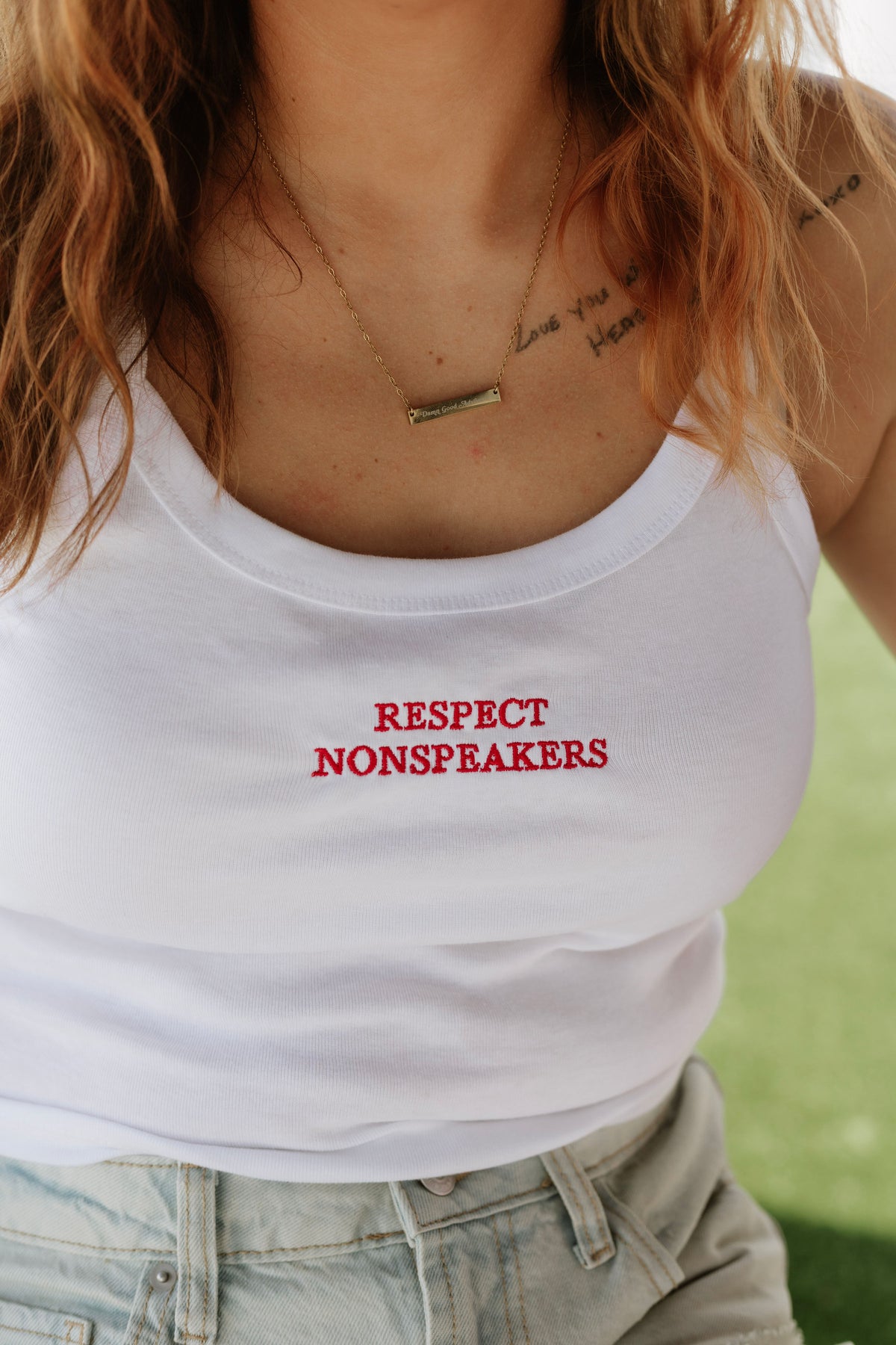 Respect Nonspeakers Embroidered Micro-Rib Tank - Pink or White