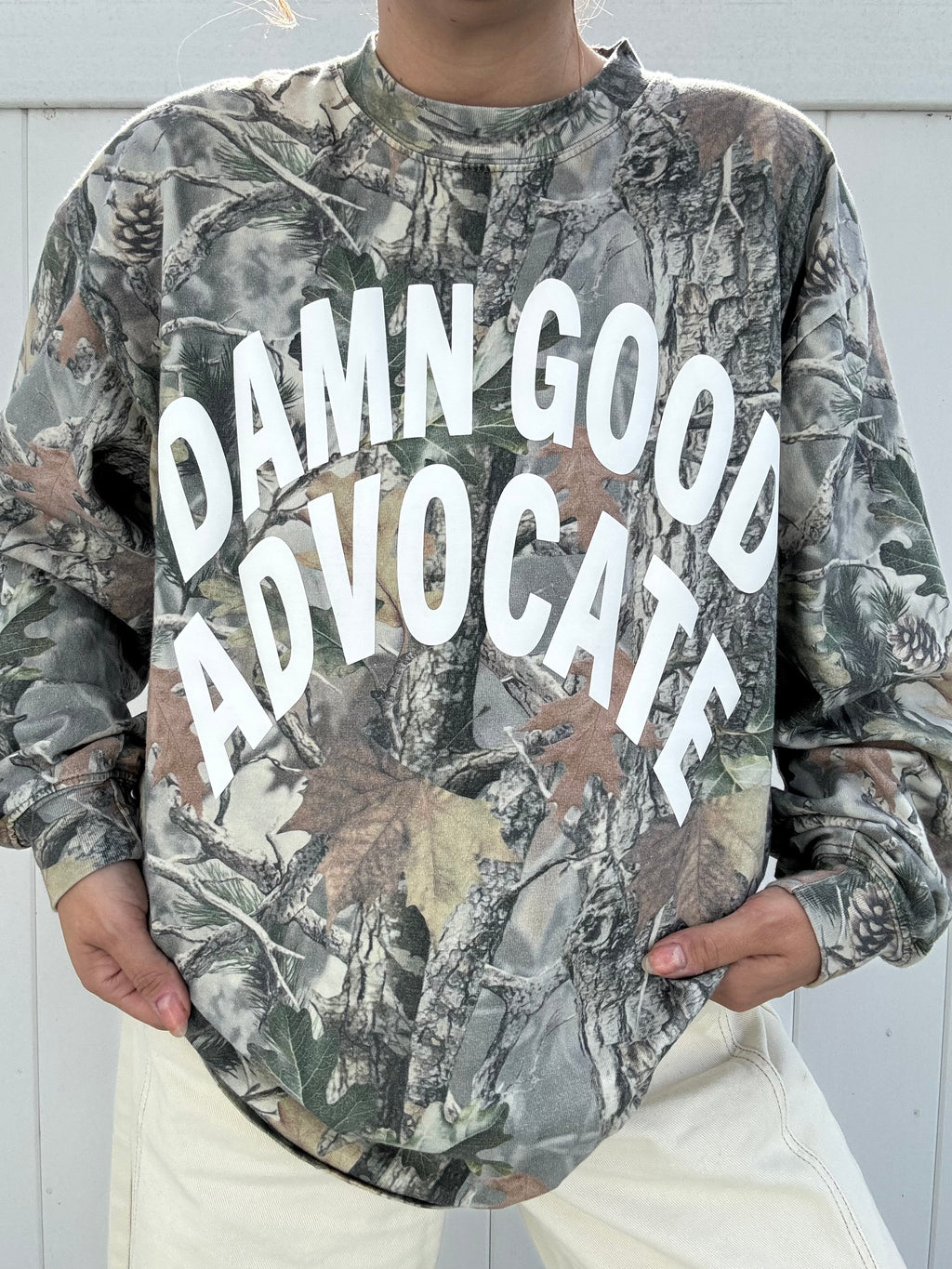 Damn Good Advocate™ Vintage Camo LS Puff T-Shirt