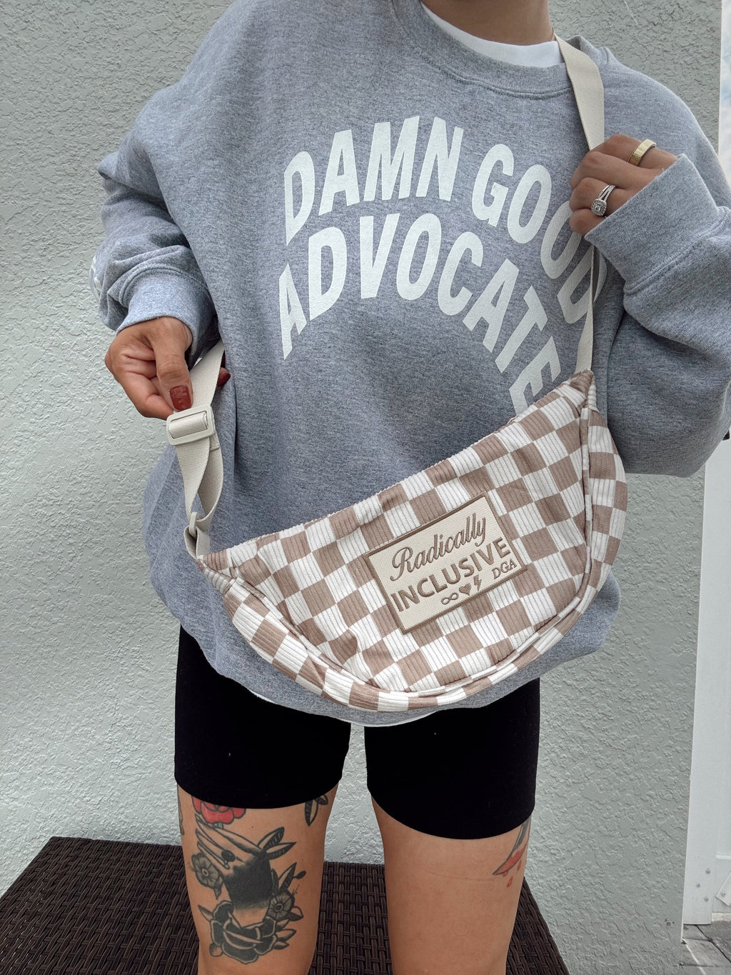 PRE-ORDER Radically Inclusive Checkered Corduroy Crescent Bag