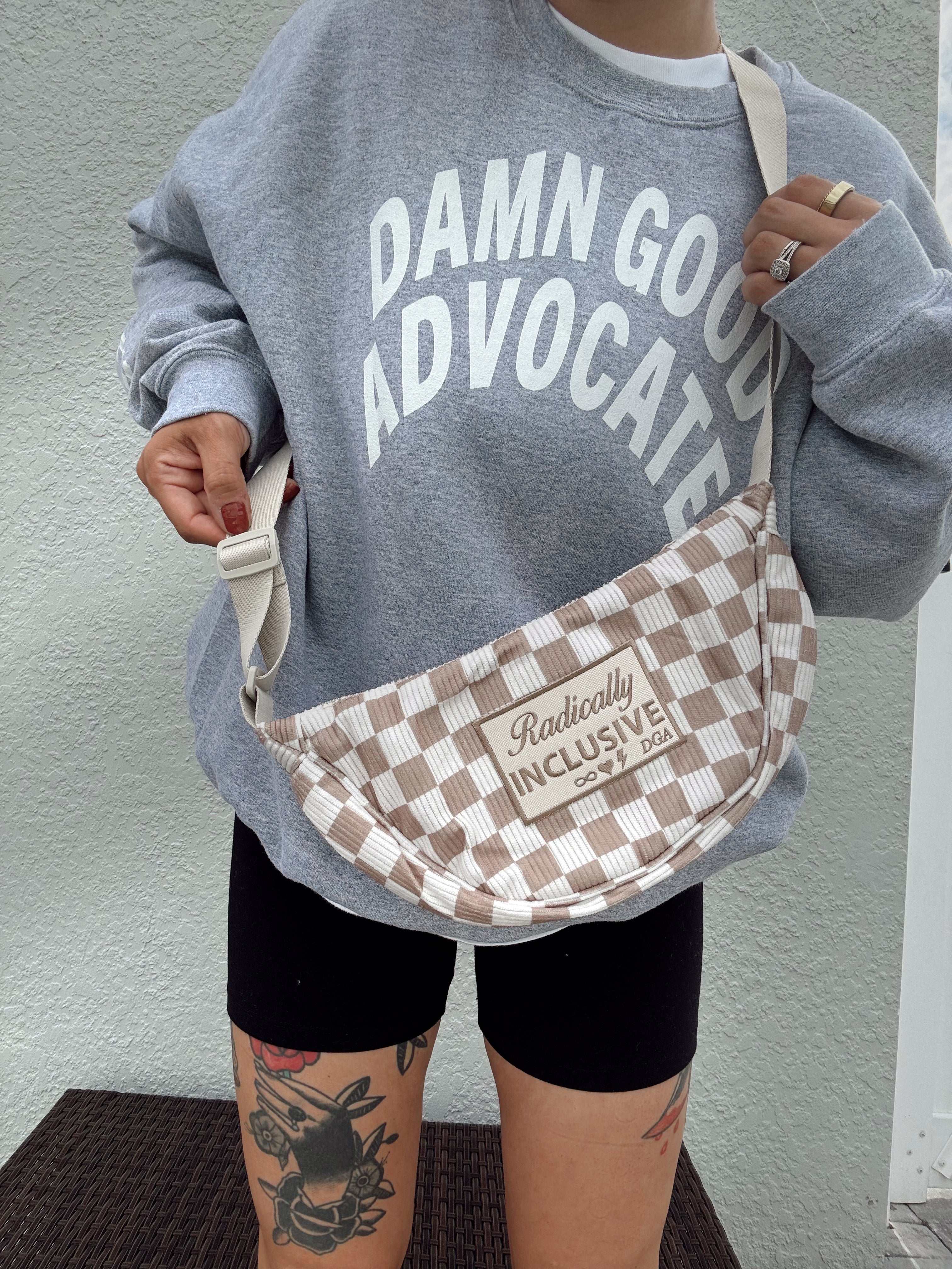 PRE-ORDER Radically Inclusive Checkered Corduroy Crescent Bag