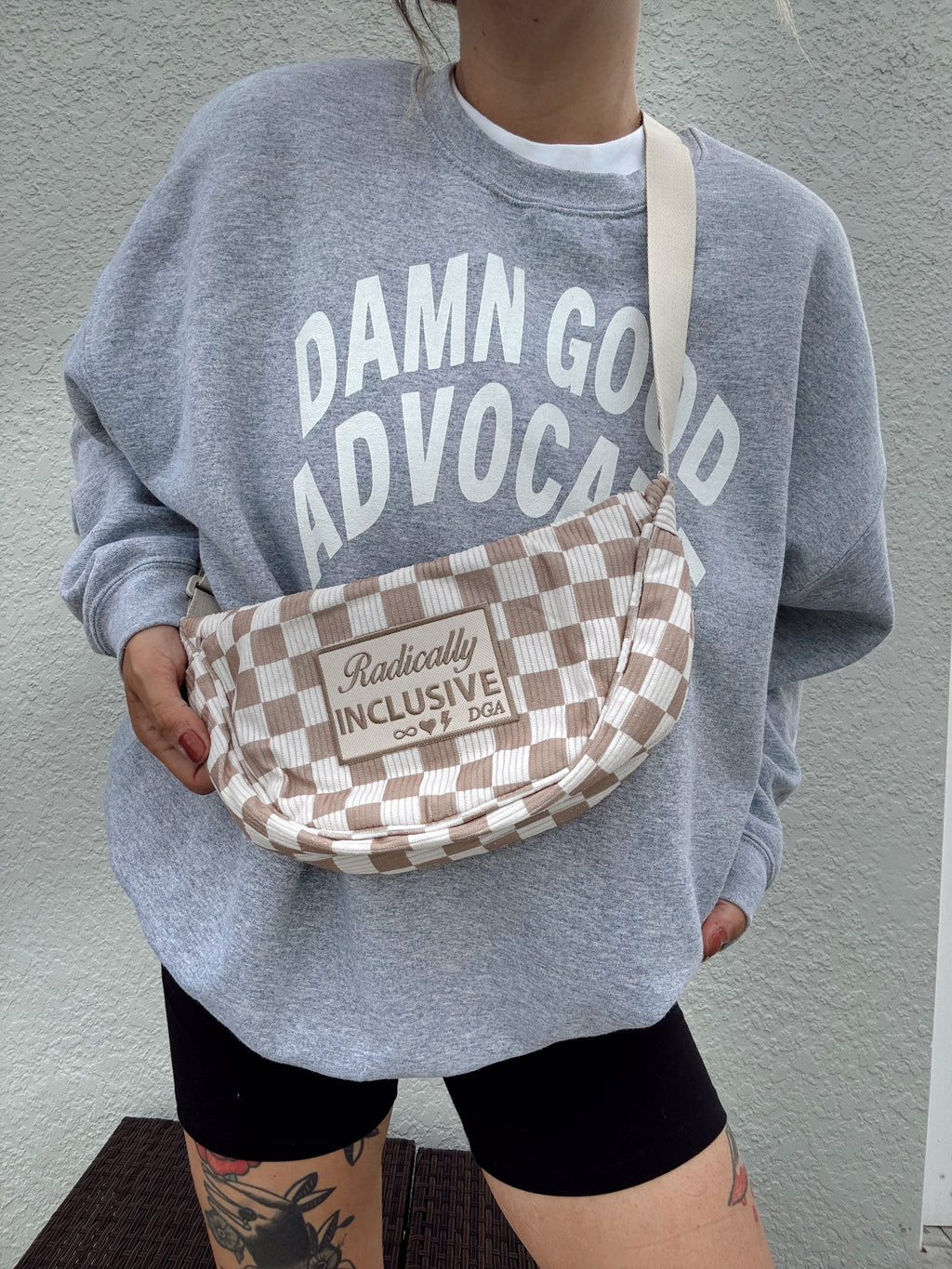 PRE-ORDER Radically Inclusive Checkered Corduroy Crescent Bag