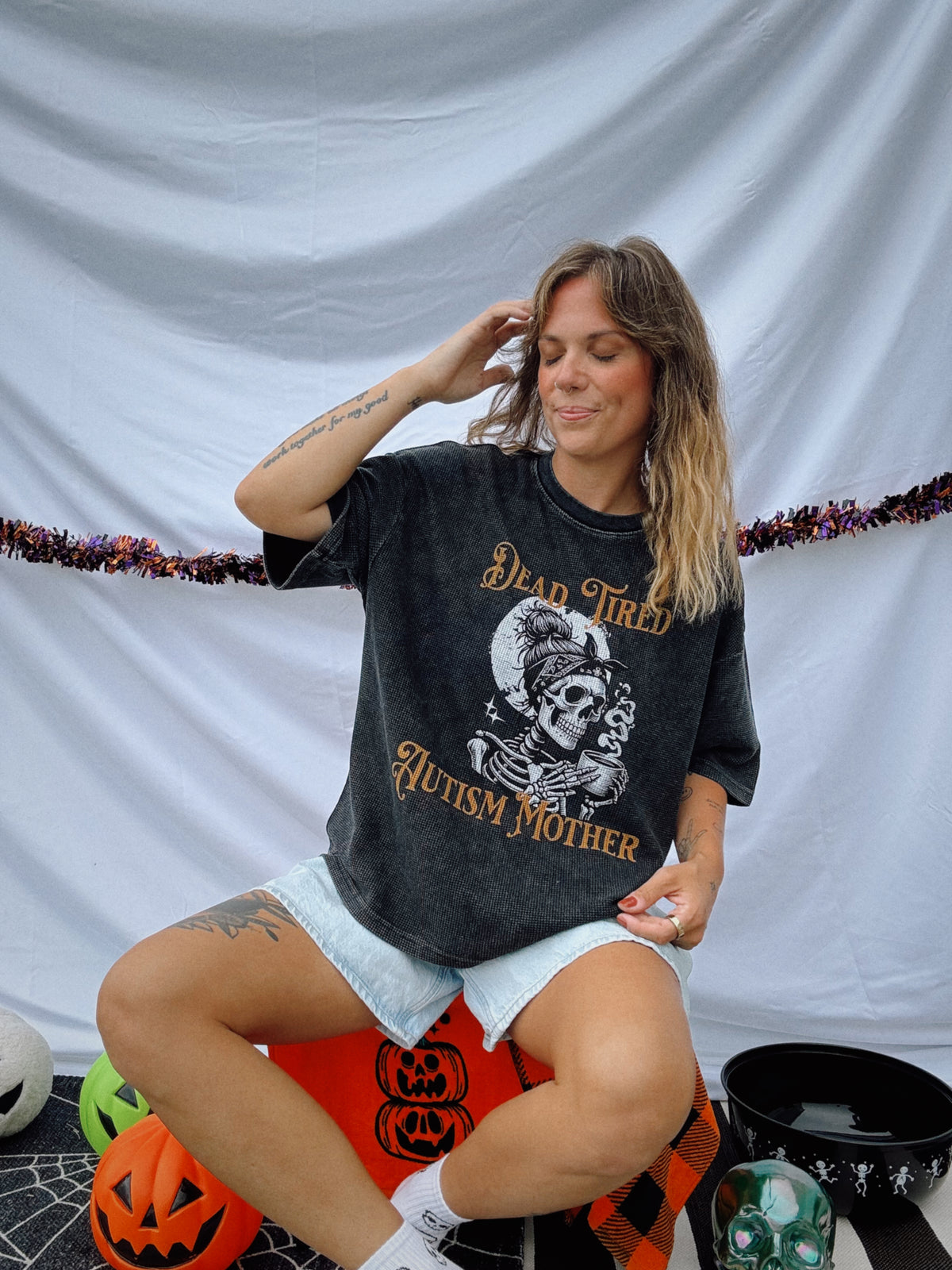 "Dead Tired Autism Mother" Waffle Boxy T-Shirt
