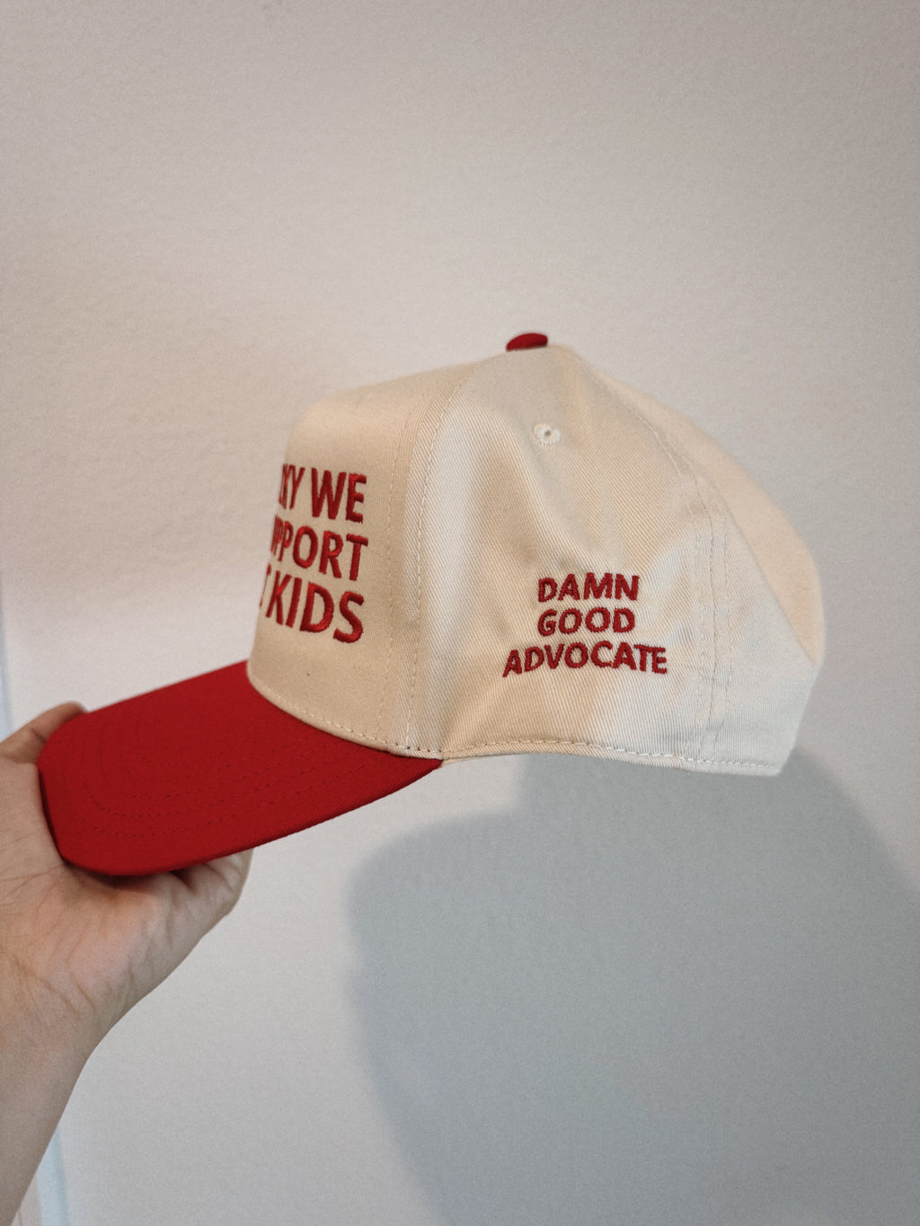 Embroidered "How Lucky We Are" Hat in Red