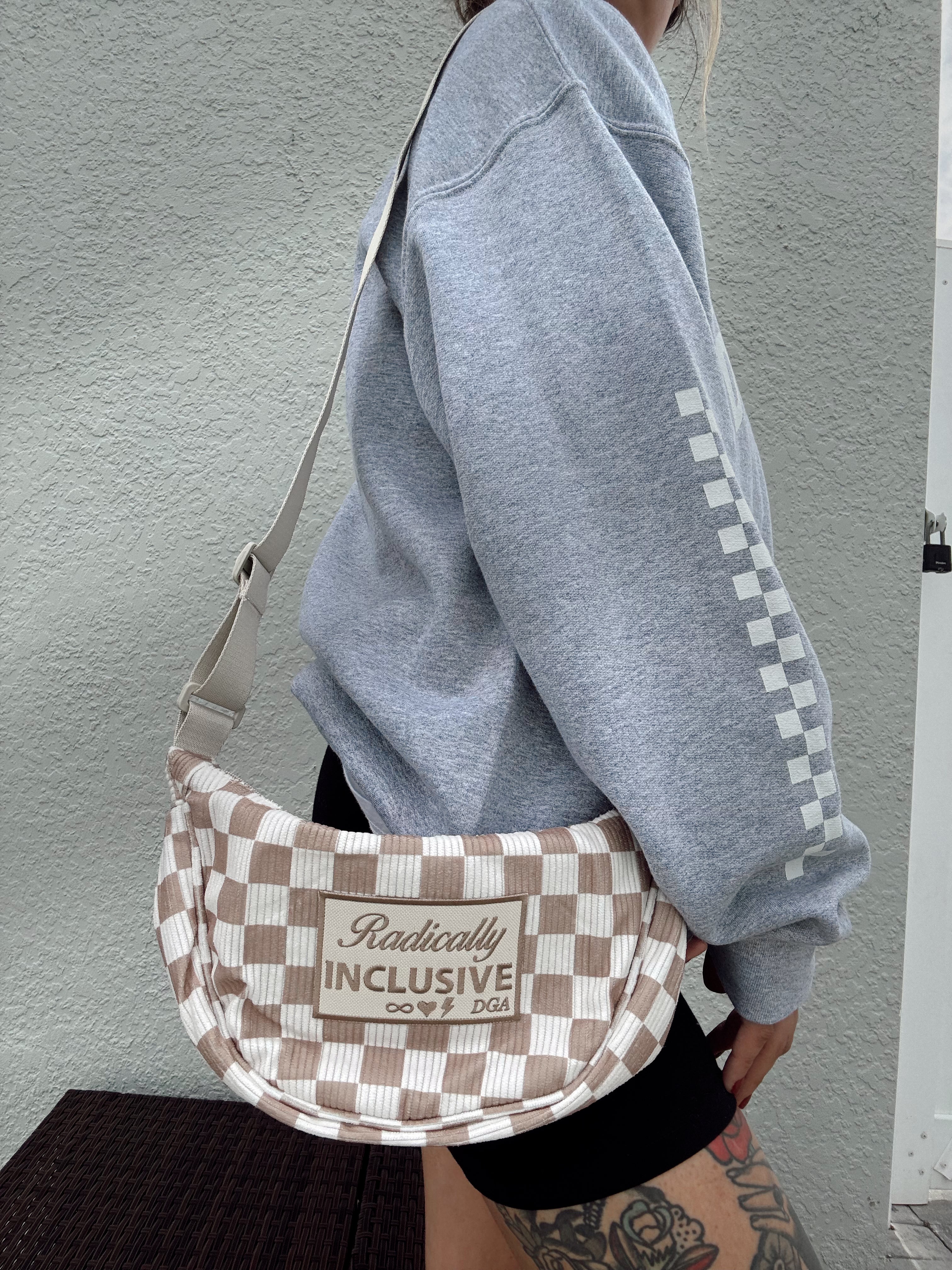 PRE-ORDER Radically Inclusive Checkered Corduroy Crescent Bag