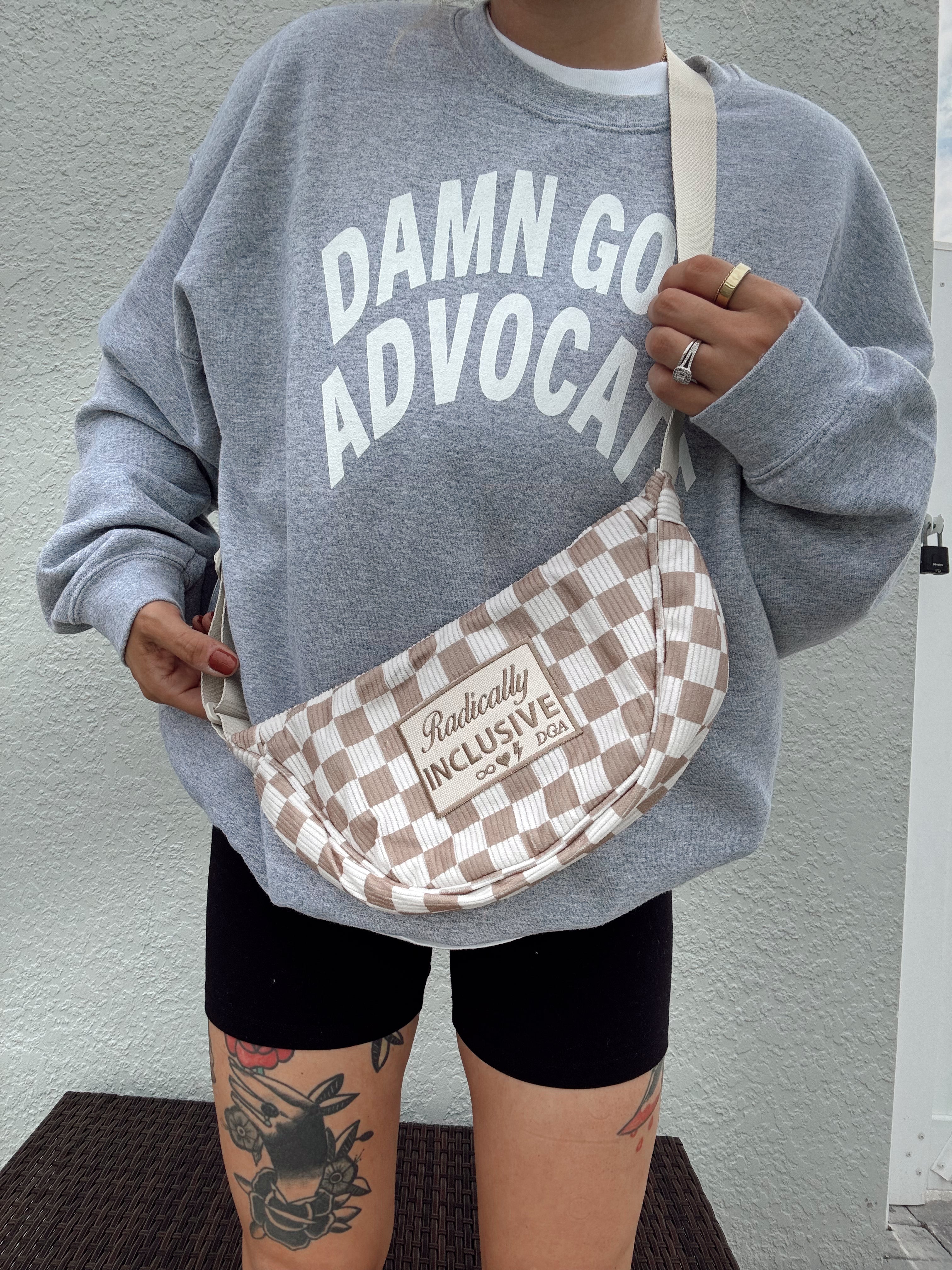 PRE-ORDER Radically Inclusive Checkered Corduroy Crescent Bag