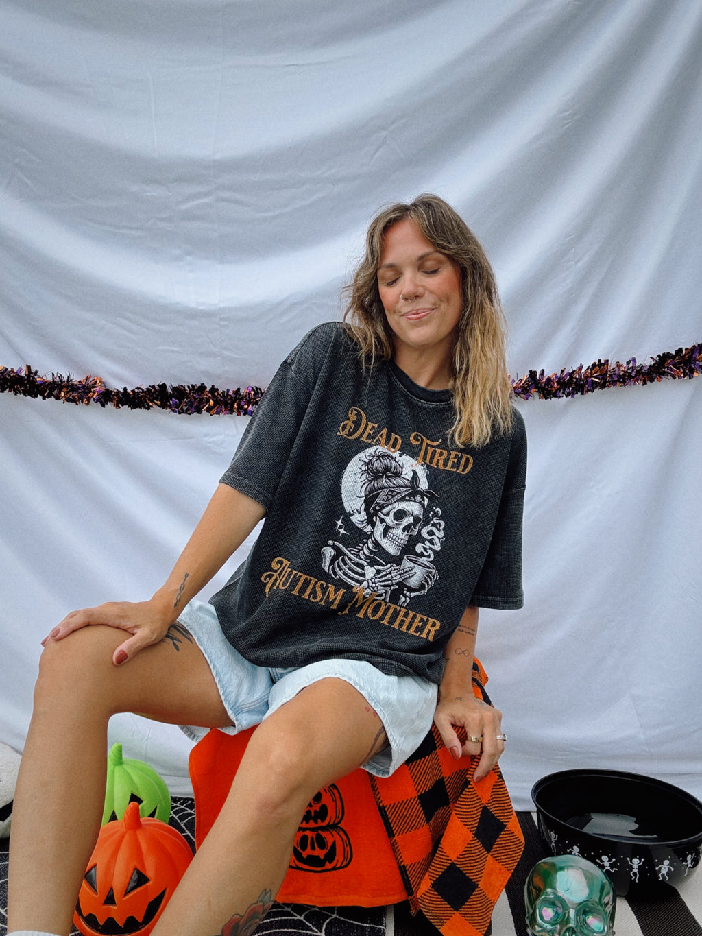 "Dead Tired Autism Mother" Waffle Boxy T-Shirt